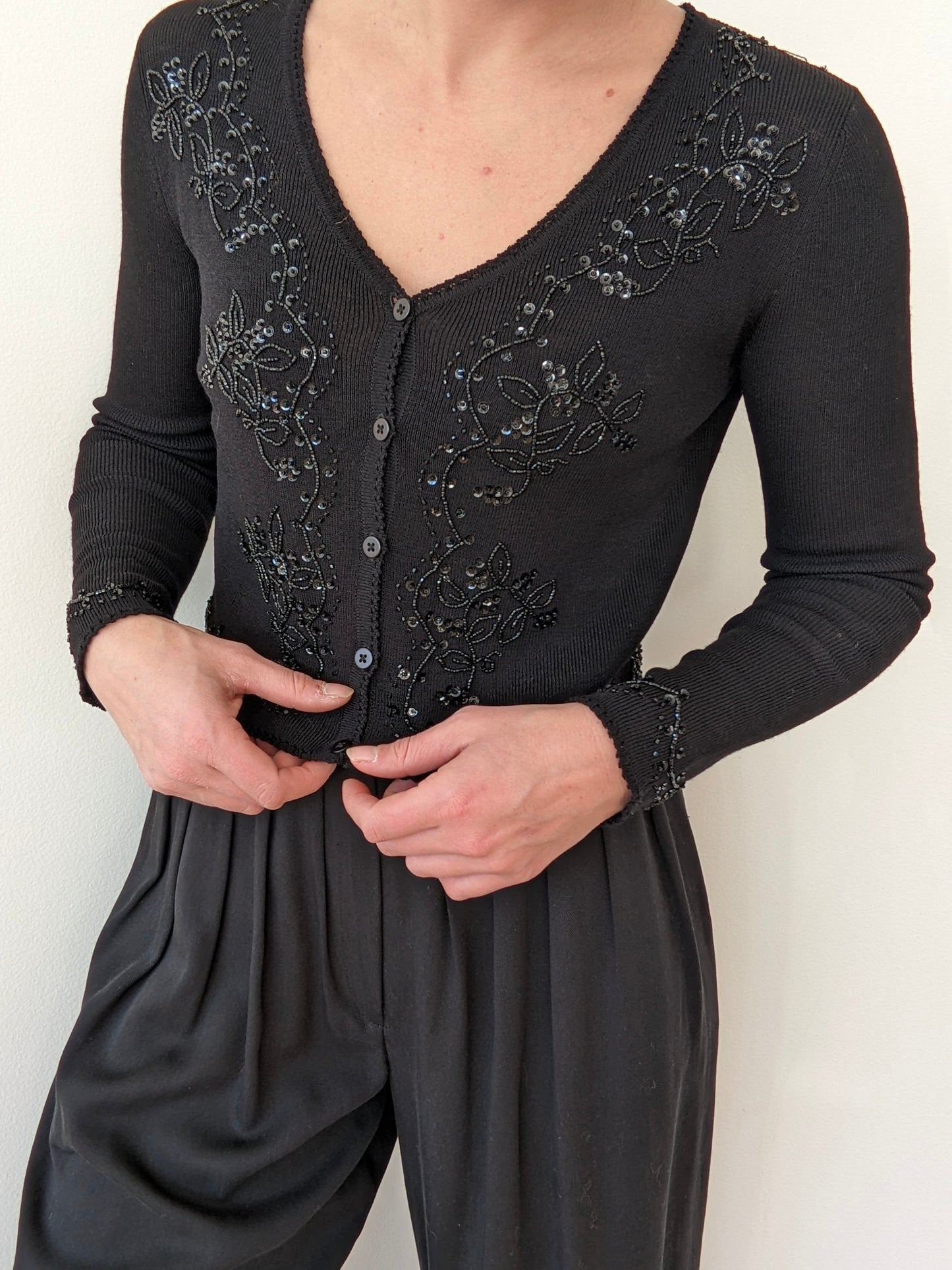 Vintage DKNY Embellished Wool Crop Cardigan