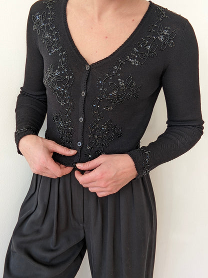 Vintage DKNY Embellished Wool Crop Cardigan