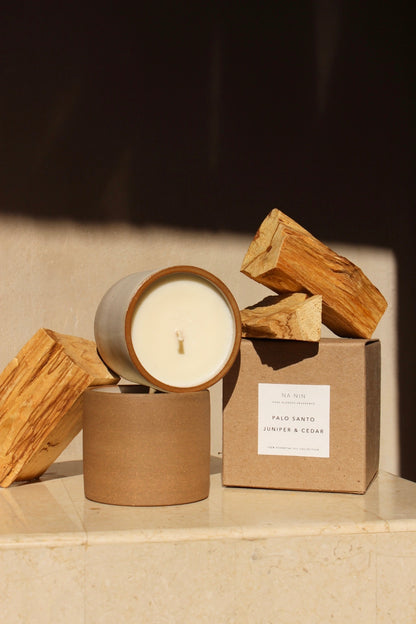 Palo Santo, Juniper, & Cedarwood Soy Candle / Available in White & Terracotta Ceramic