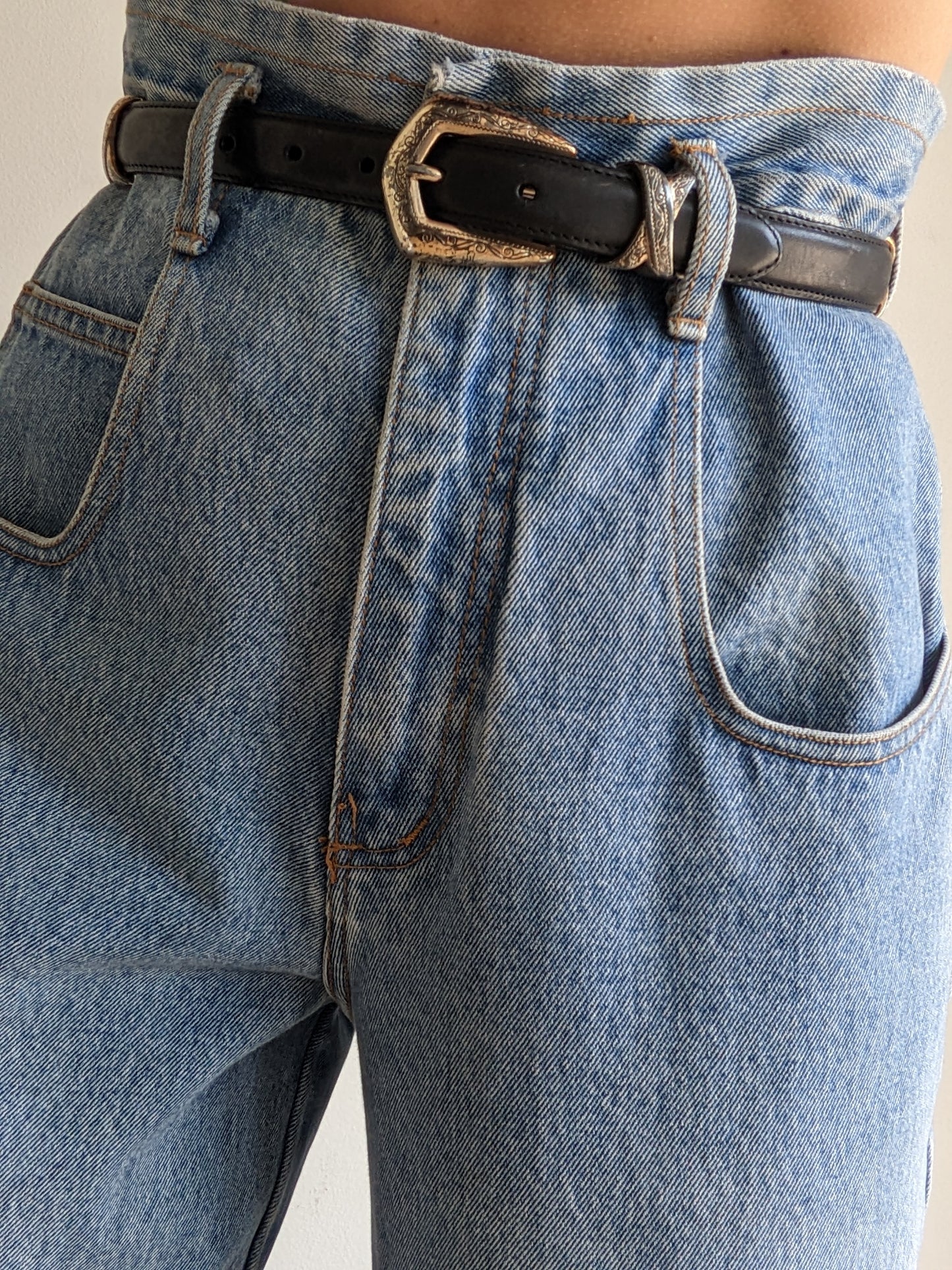 Vintage Black Leather & Silver Hardware Belt