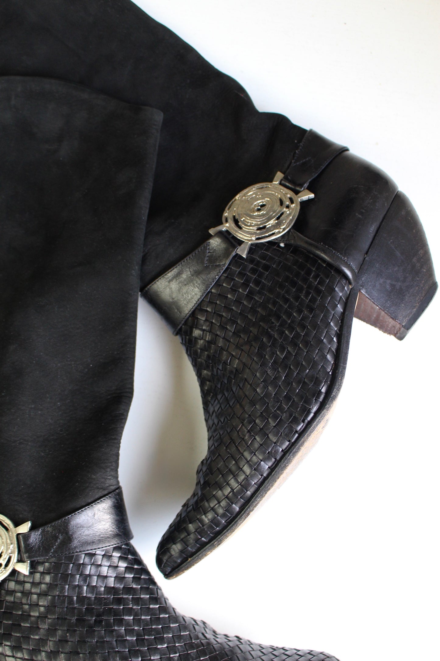Rare Vintage Woven Leather & Suede Western Boot