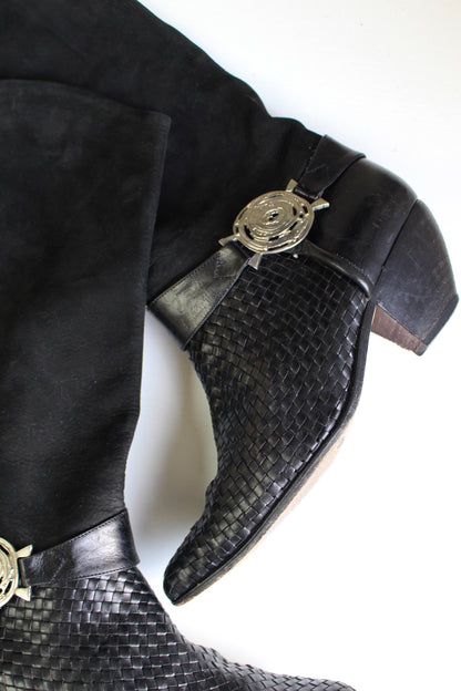 Rare Vintage Woven Leather & Suede Western Boot