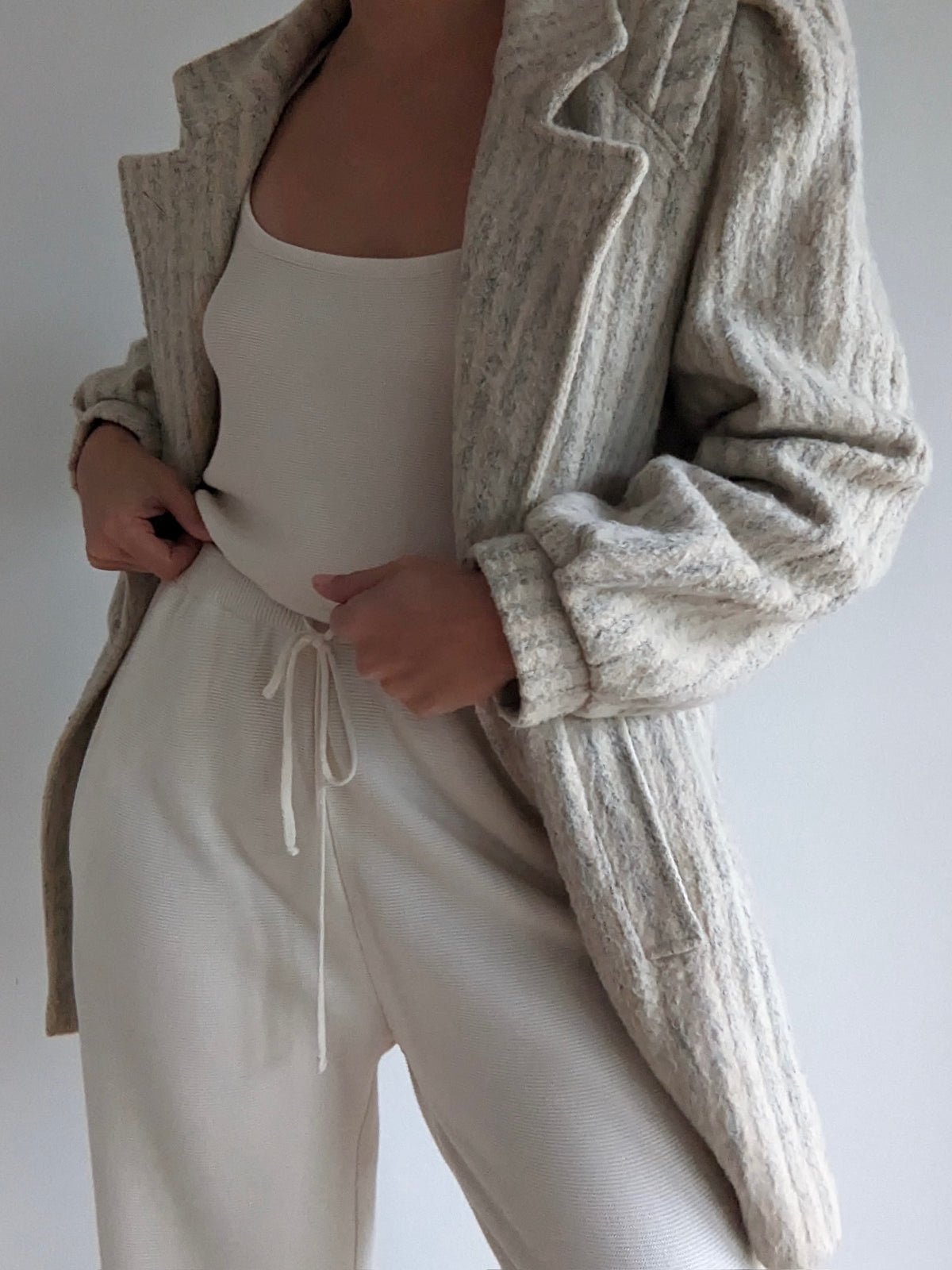 Vintage Cream & Stone Striped Wool Coat
