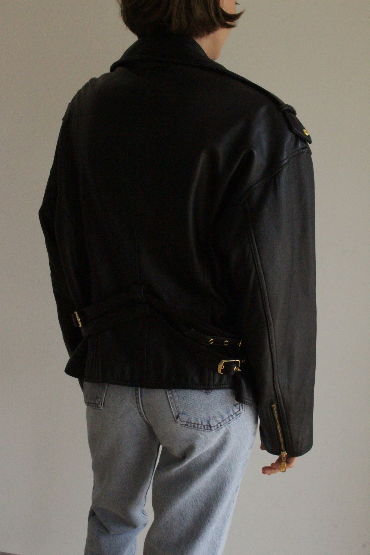 Incredible Vintage Black Belted Leather Moto Jacket