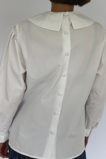 Vintage Eggshell Pleated Collar Blouse