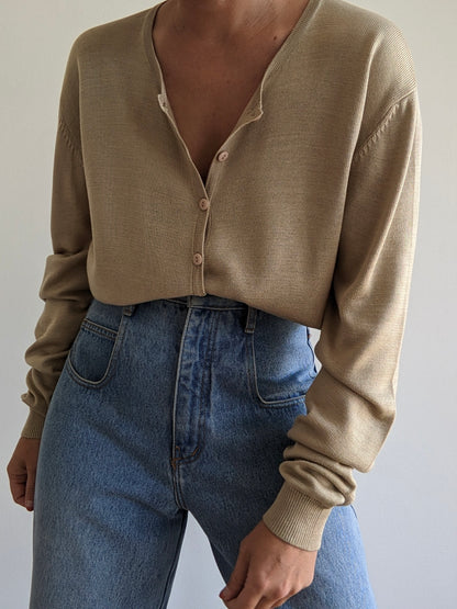 Vintage Biscuit Silk Knit Cardigan
