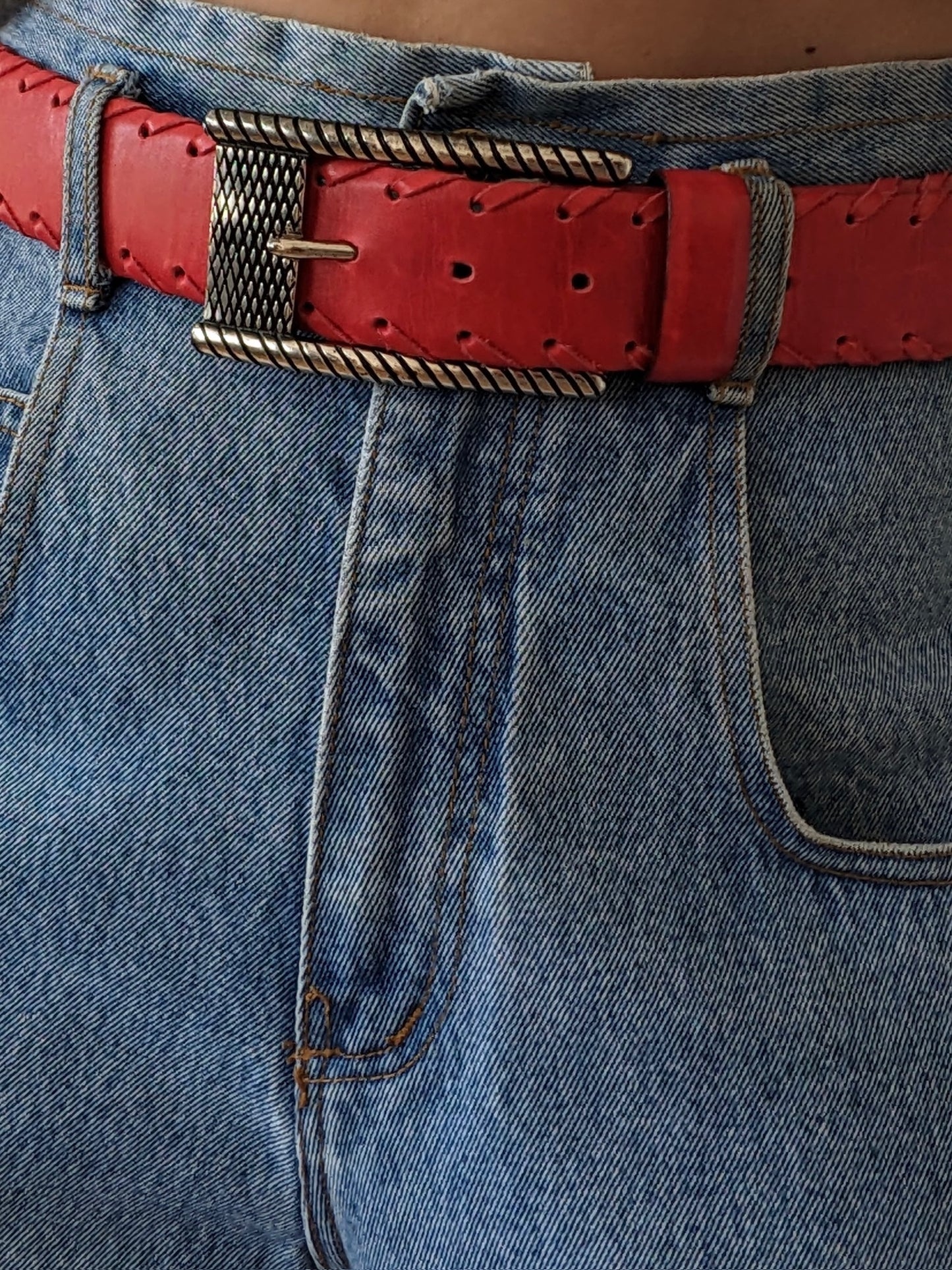 Bold Vintage Red Leather & Silver Hardware Belt