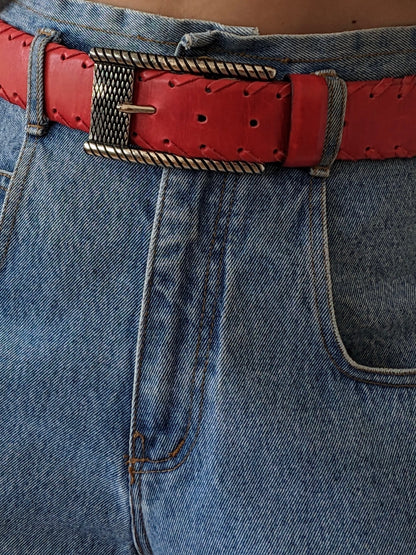 Bold Vintage Red Leather & Silver Hardware Belt