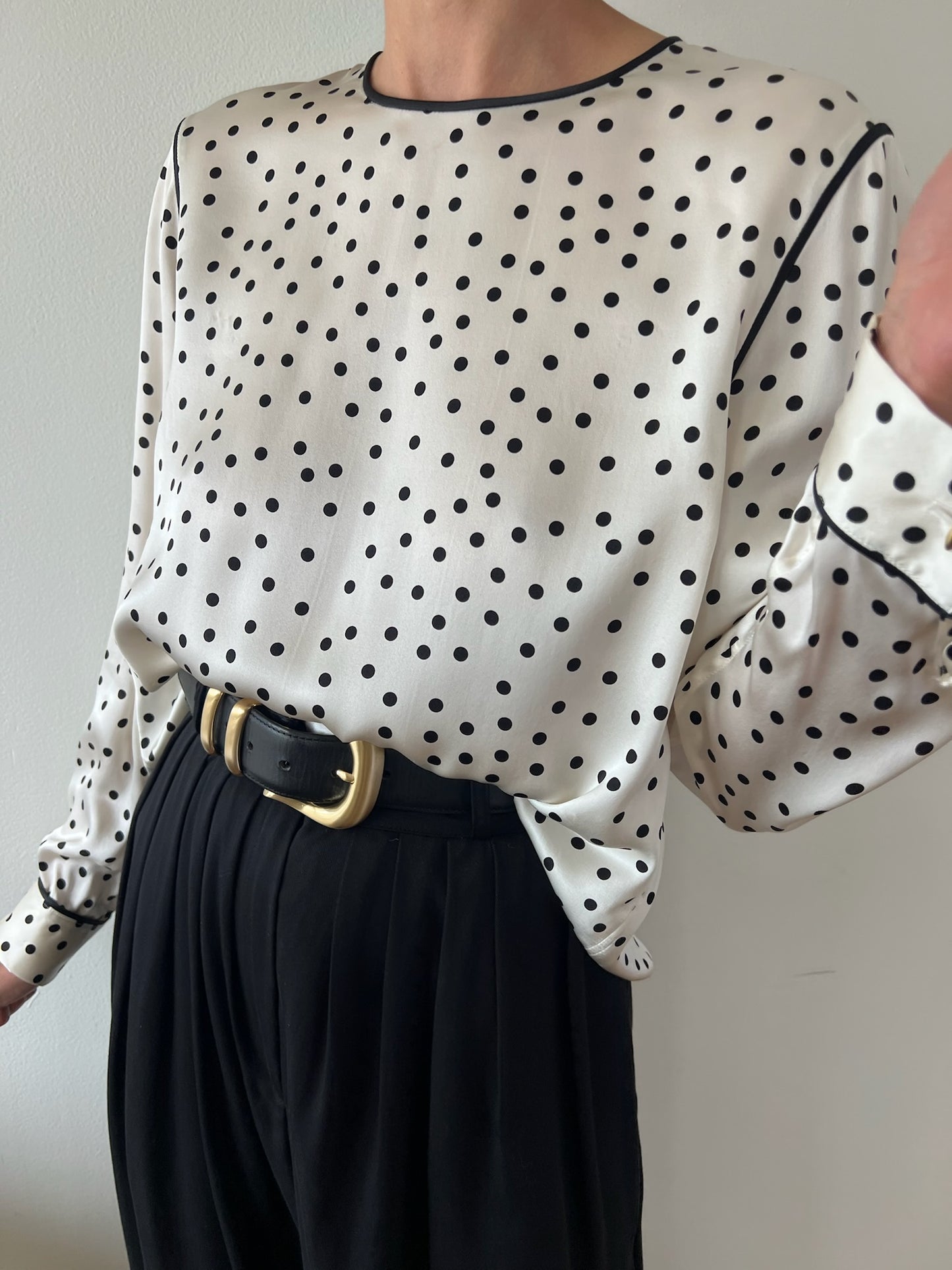 Vintage Polka Dot Silk Charmeuse Blouse
