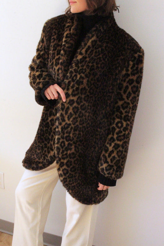 Bold Vintage Cheetah Faux Fur Open Coat