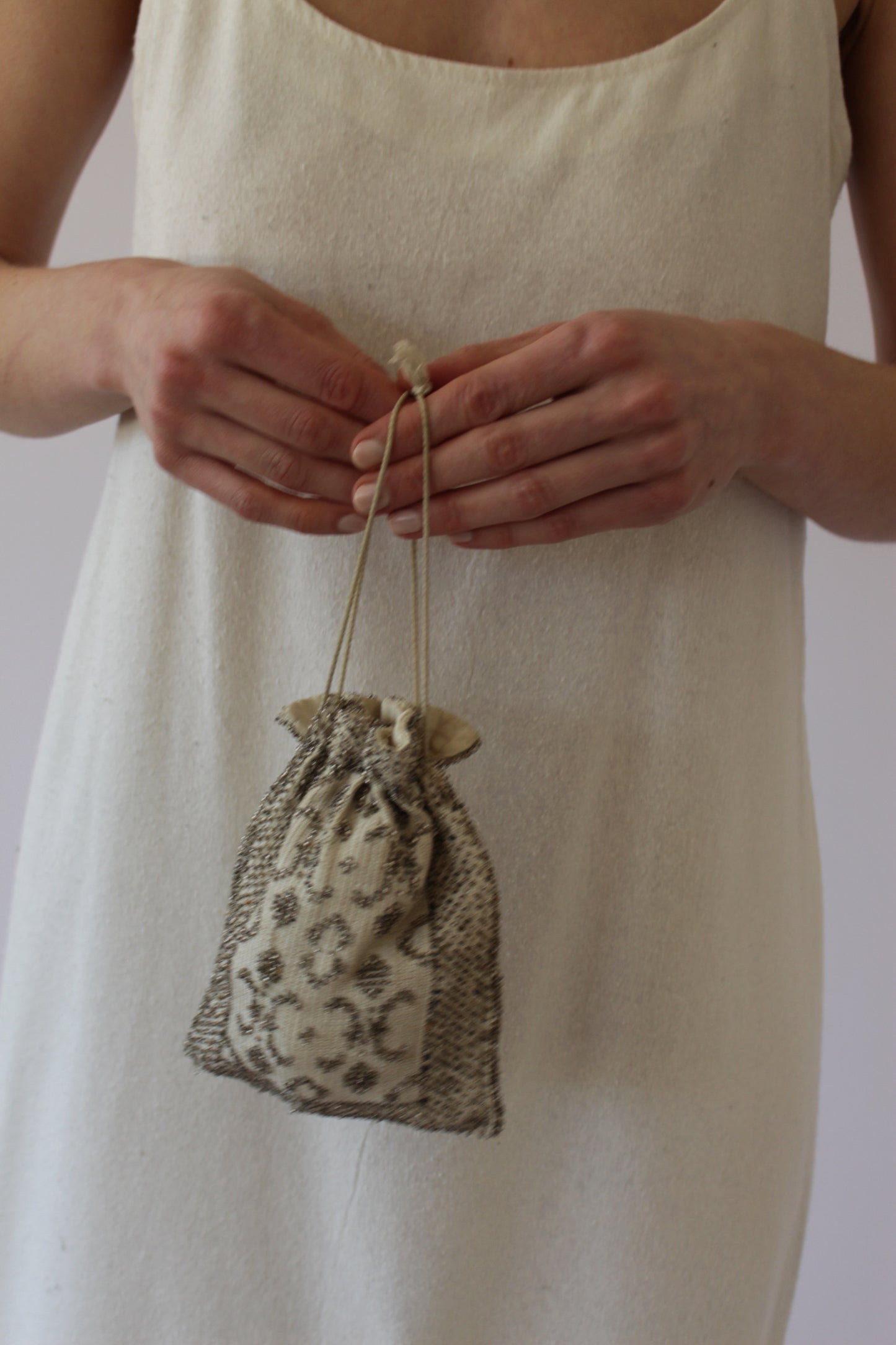 Delicate Vintage Beaded Drawstring Bag