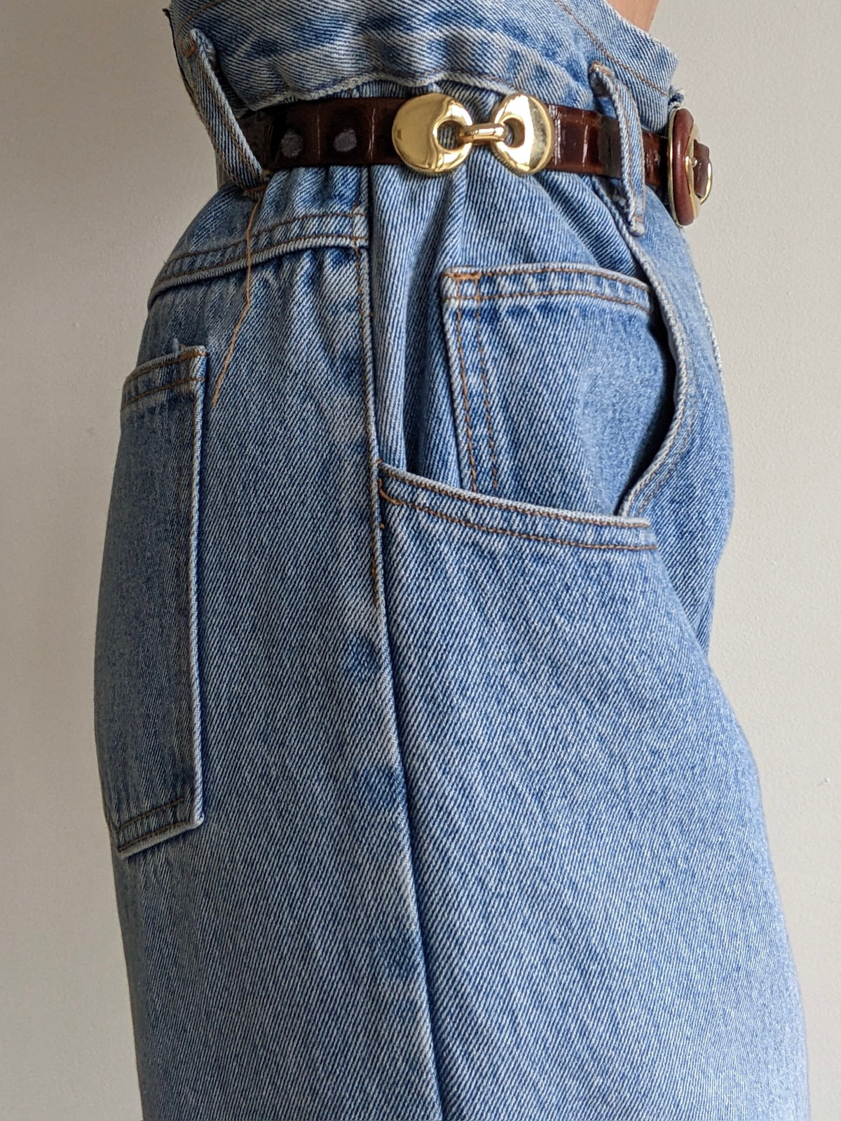 Vintage Embossed Leather & Gold Hardware Belt
