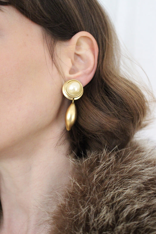Vintage Faux Pearl Cabochon Drop Earrings