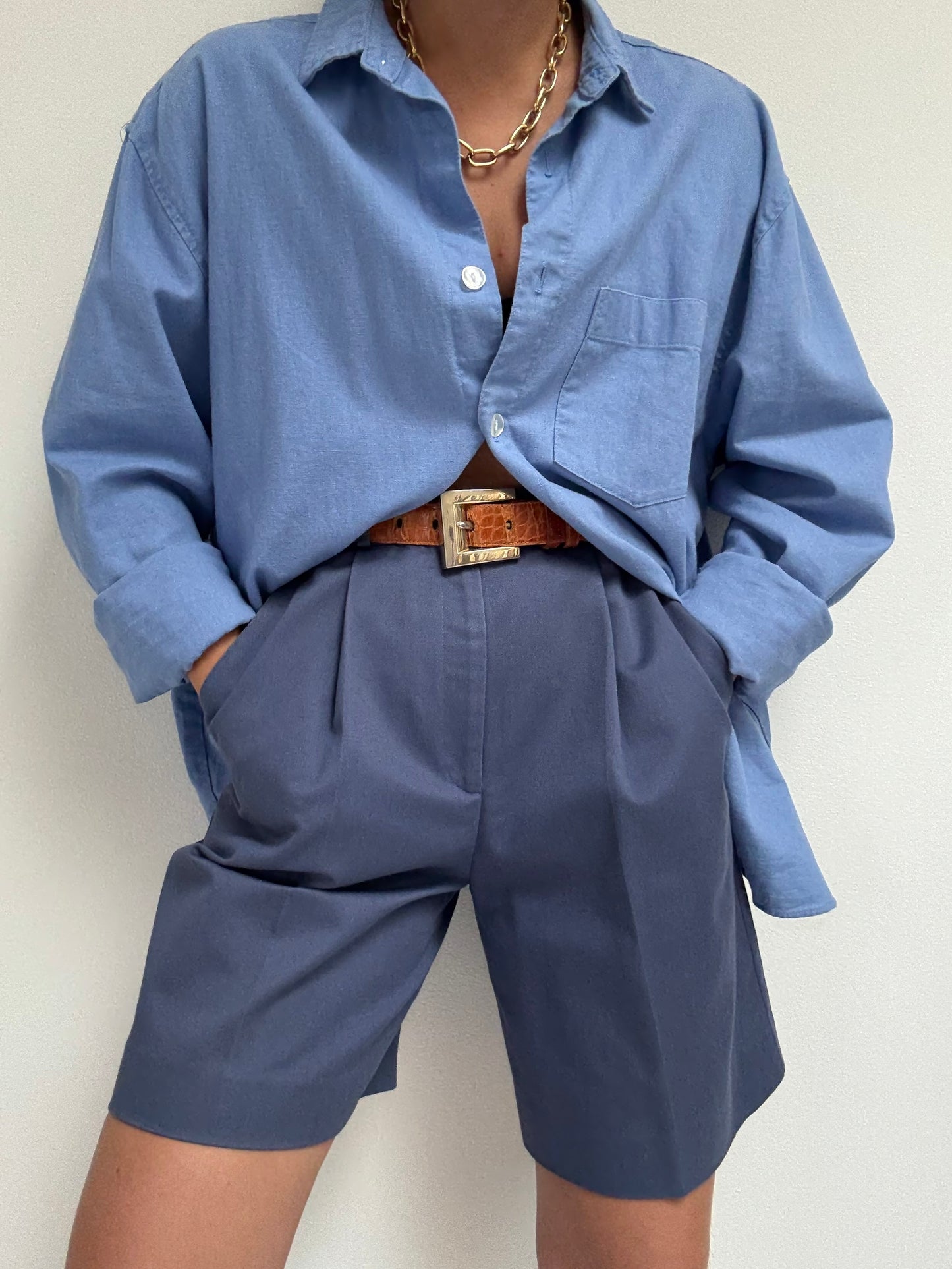 Vintage Plum Pleated Cotton Shorts