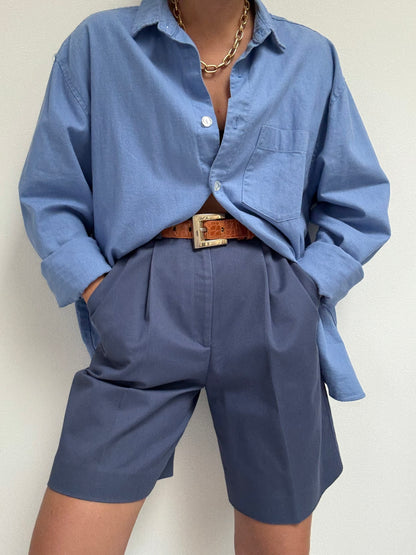 Vintage Plum Pleated Cotton Shorts