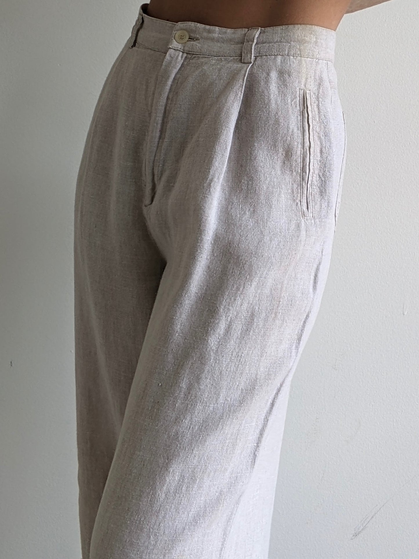 Vintage Oat Linen Wide Leg Trousers