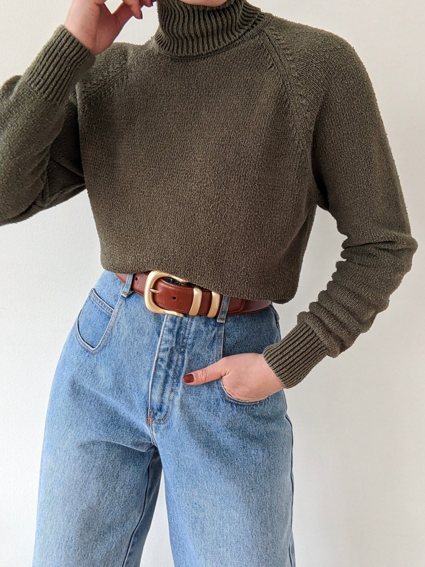 Vintage Moss Knitted Silk Turtleneckk