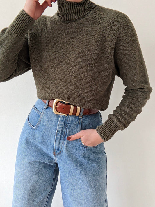 Vintage Moss Knitted Silk Turtleneckk