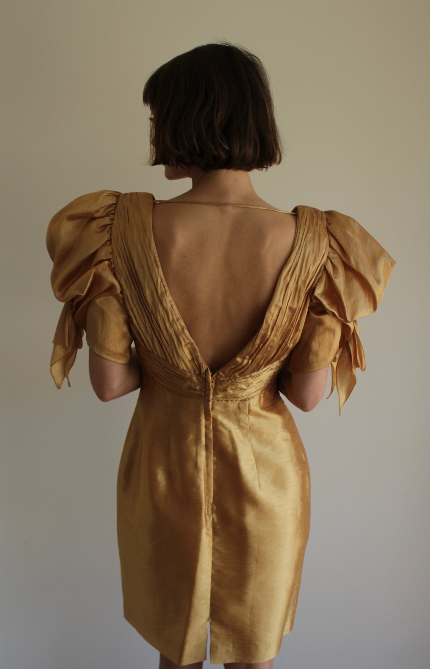 Vintage Gold Lamé Pleated Dress