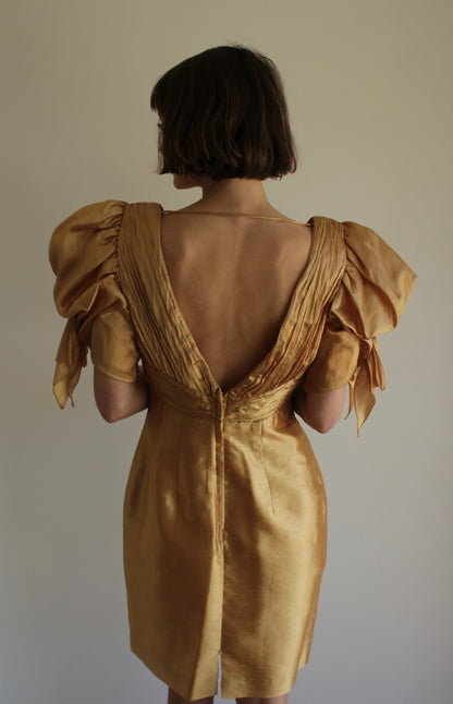 Vintage Gold Lamé Pleated Dress