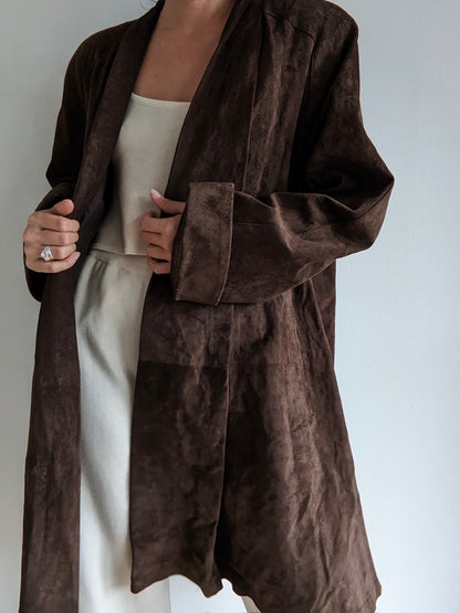 Vintage Espresso Sueded Leather Swing Coat