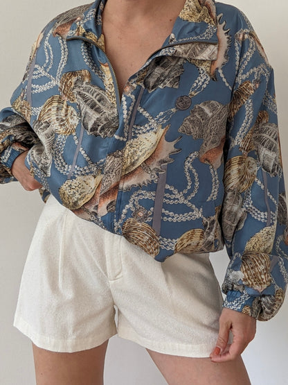 Vintage Shell Print Silk Bomber Jacket