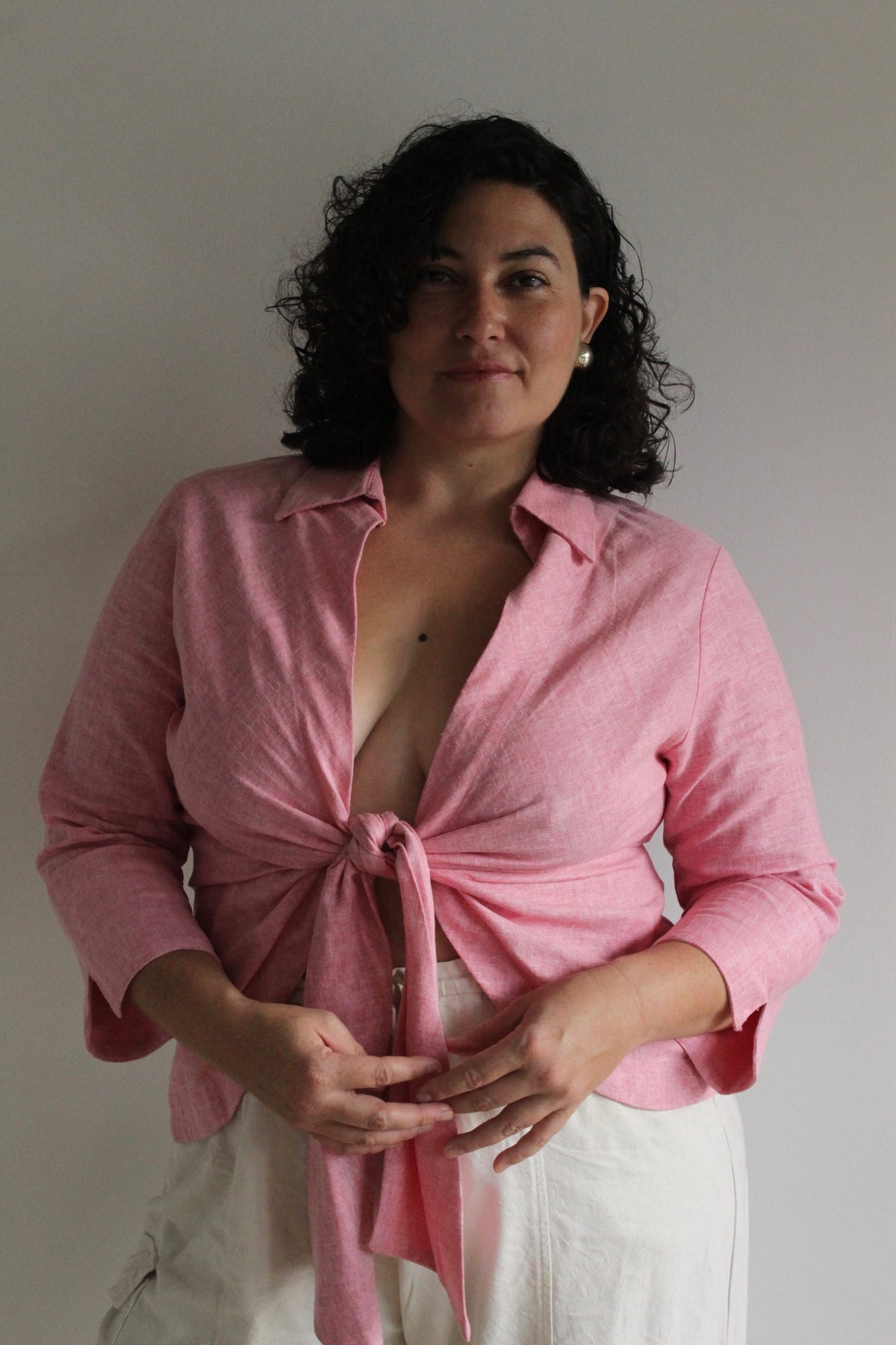 Vintage Strawberry Woven Tie Blouse