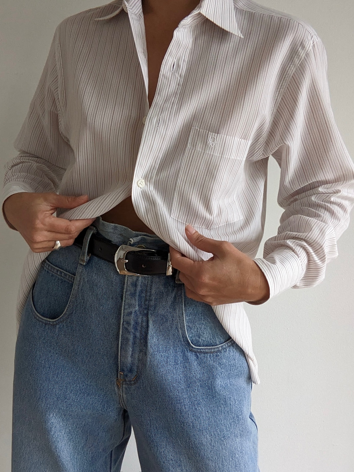 Vintage Christian Dior Embroidered Pinstripe Shirt