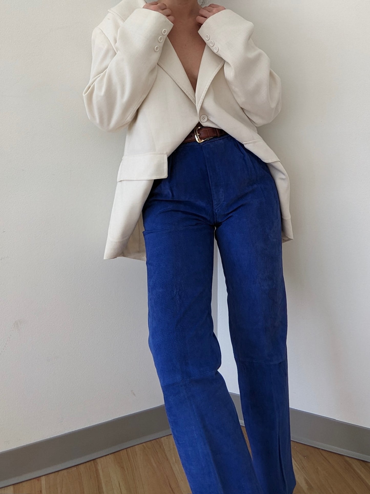 Bold Vintage Lapis Sueded Leather Trousers
