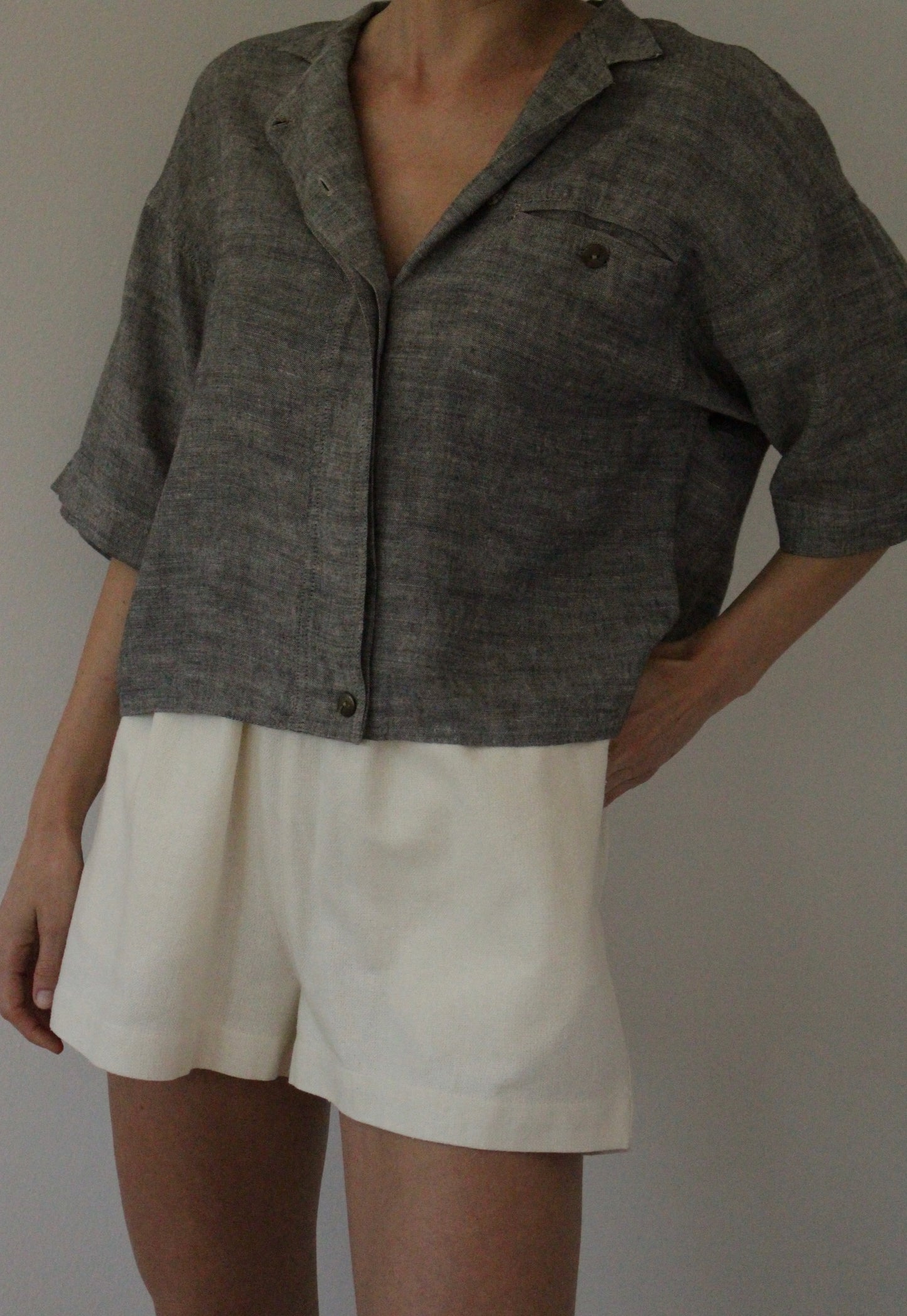 Vintage Smoke Boxy Linen Blouse