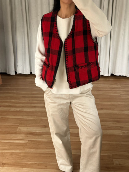 Vintage Reversible Checkered Wool Vest