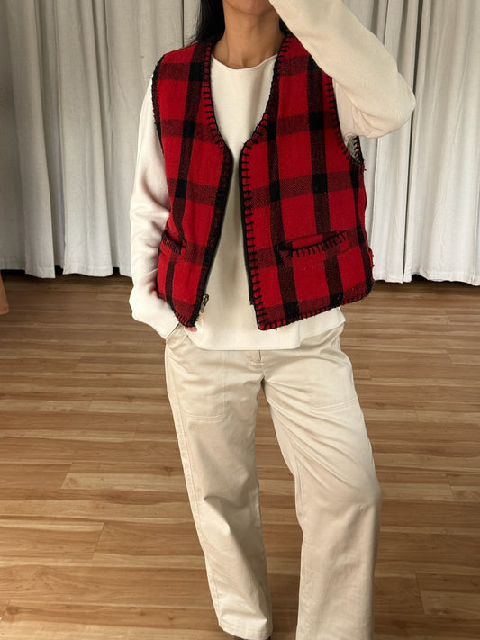 Vintage Reversible Checkered Wool Vest