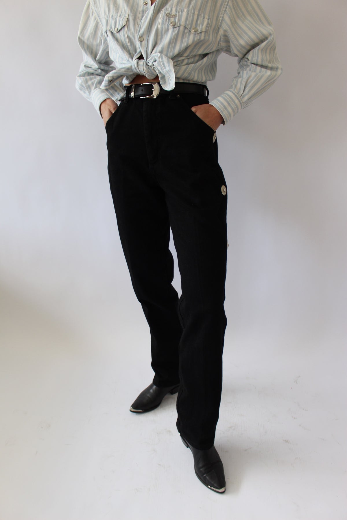 Vintage Jet Black Silver Studded Denim