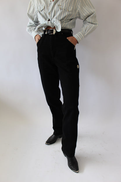 Vintage Jet Black Silver Studded Denim