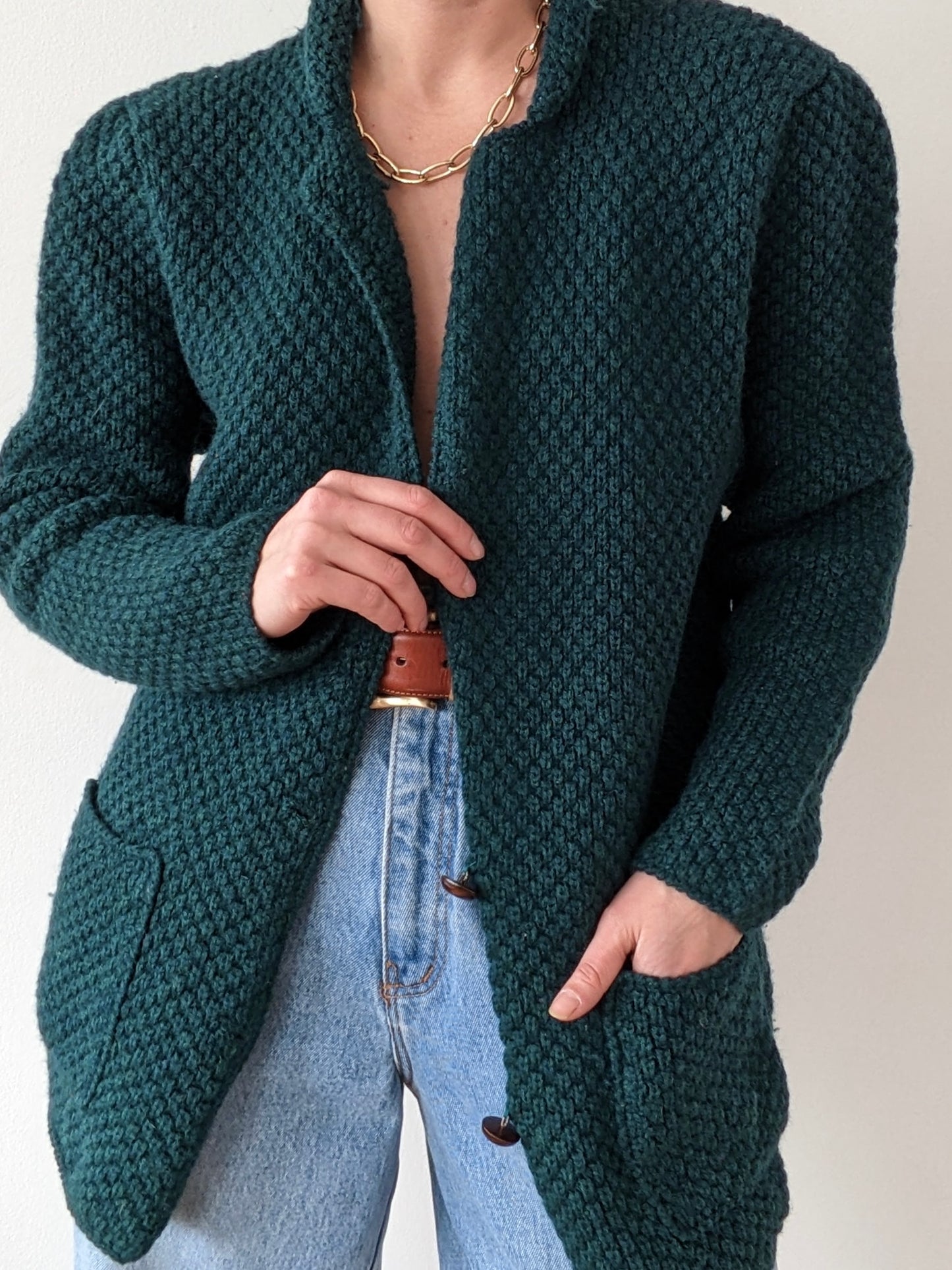 Vintage Evergreen Woven Wool Cardigan
