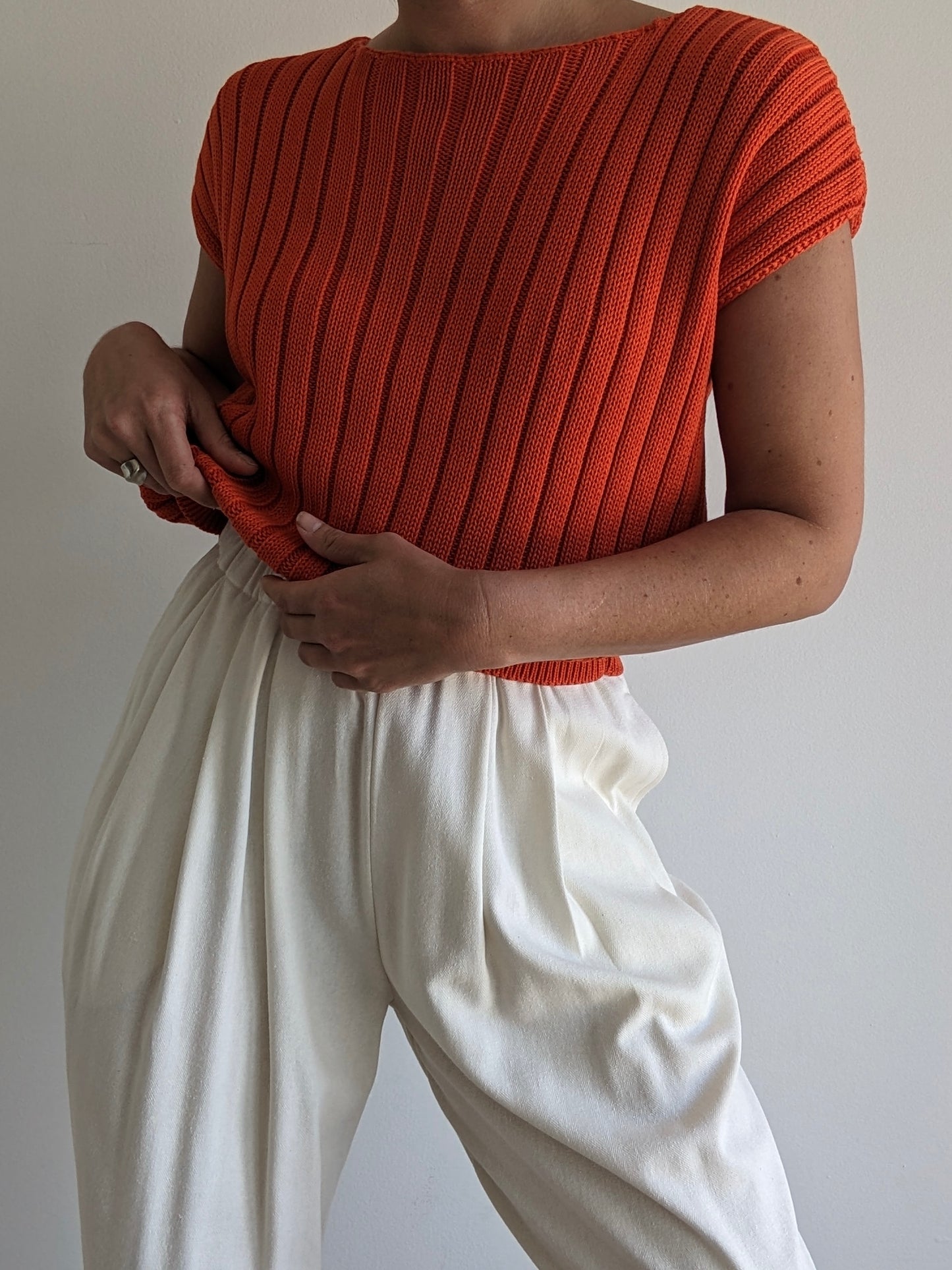 Vintage Persimmon Ribbed Knit Top
