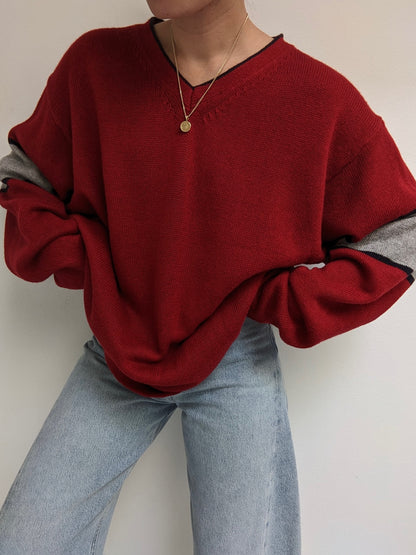 90s Berry Wide Stripe Sweater