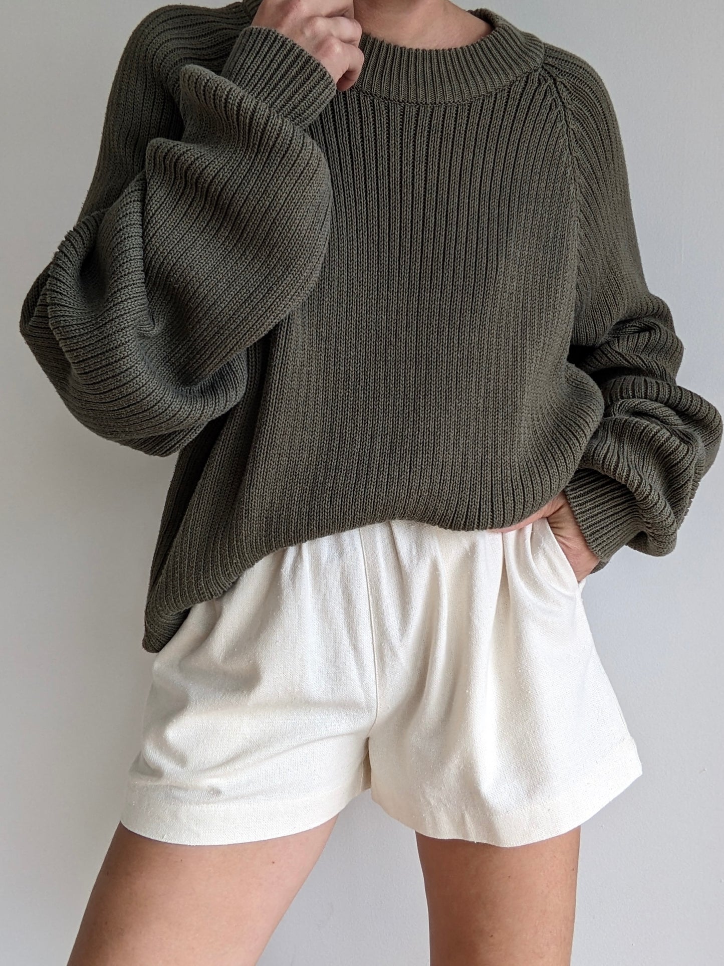 Vintage Olive Ribbed Cotton Sweater