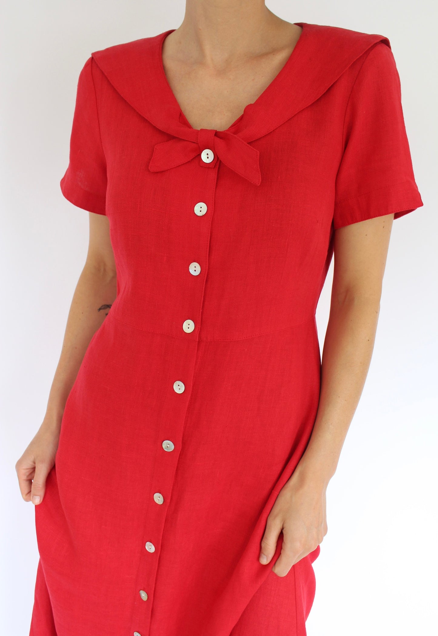Vintage Cherry Red Linen Sailor Dress