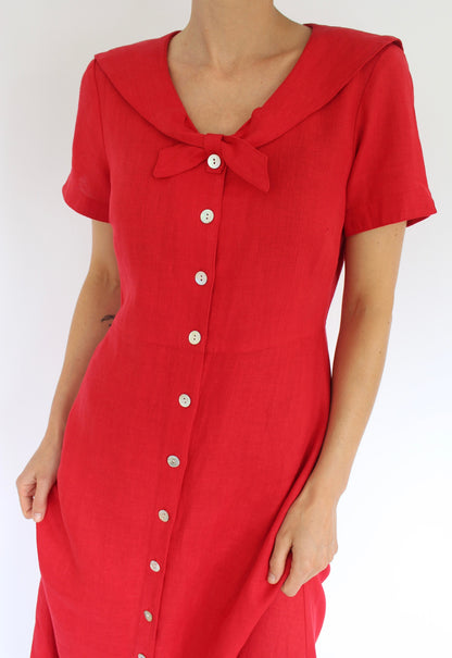 Vintage Cherry Red Linen Sailor Dress