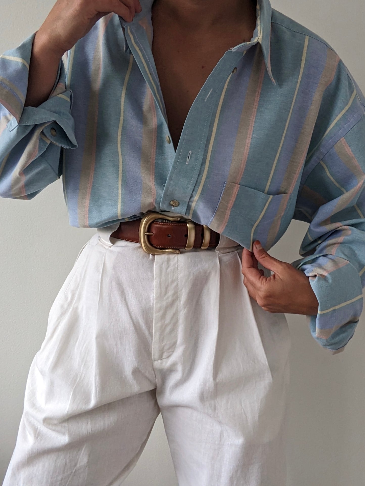 Vintage Pastel Striped Button-Down Shirt