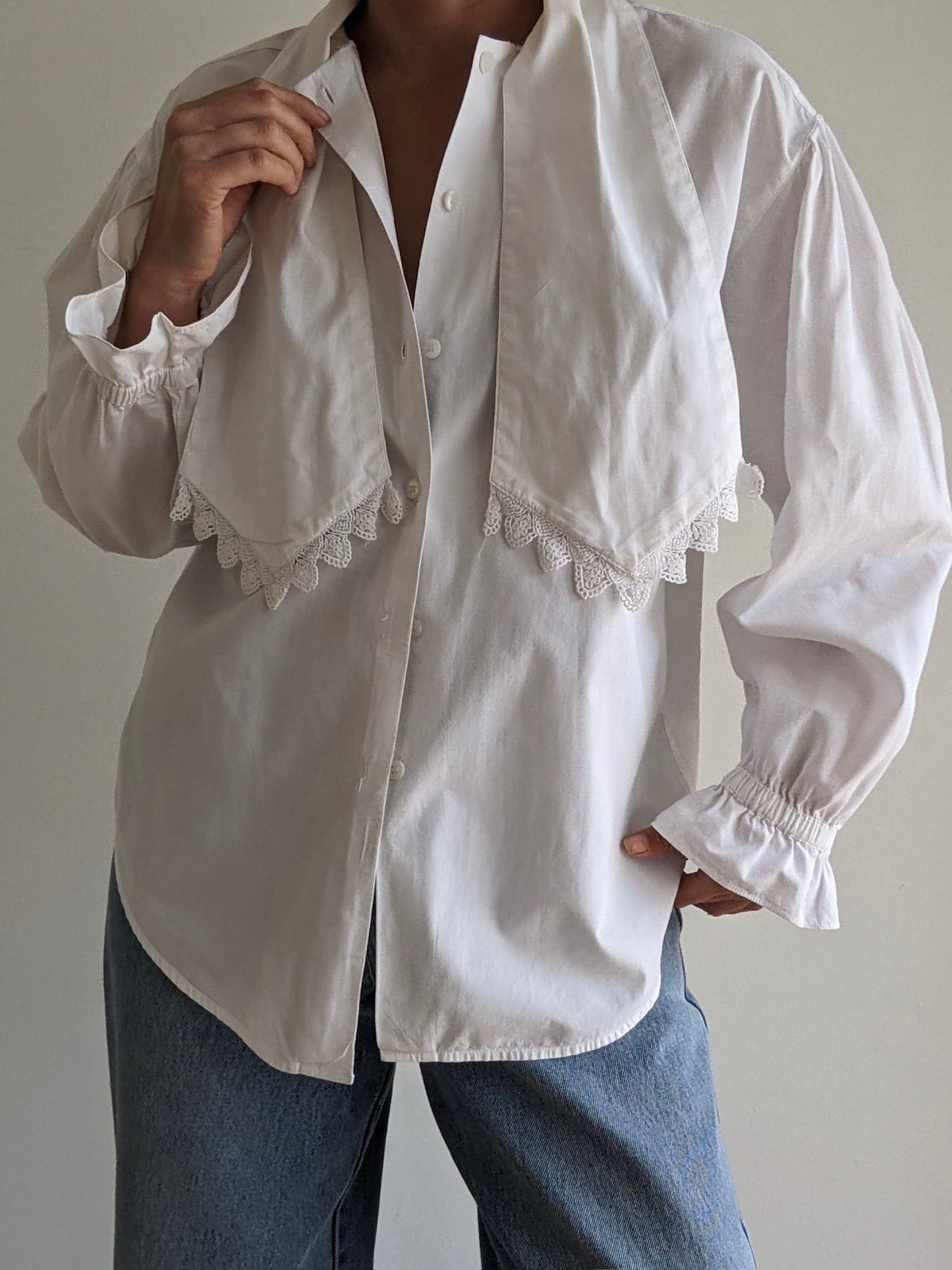 Vintage Eggshell Neck Tie Blouse