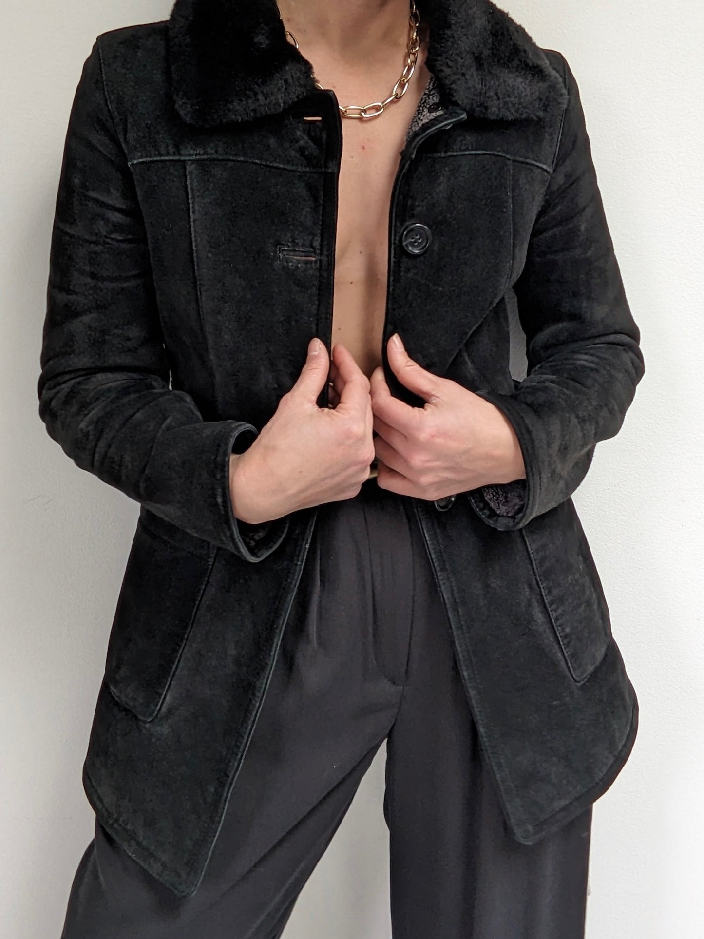 Vintage Caviar Belted Suede Jacket