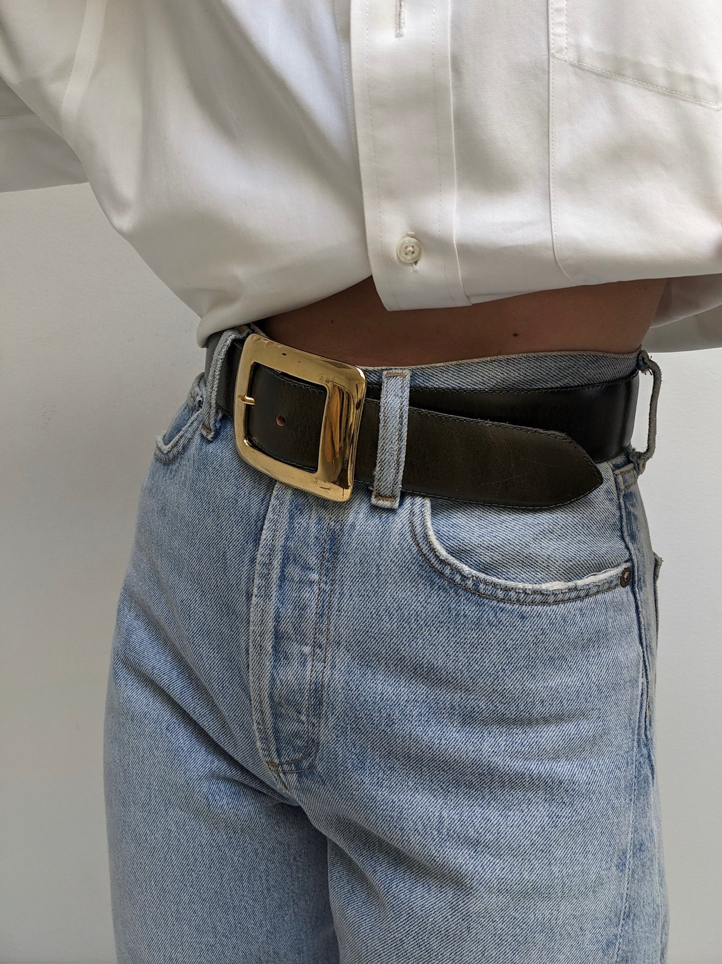 Vintage Dark Olive Green Leather Belt