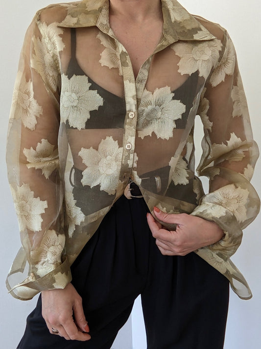 Vintage Sheer Floral Organza Blouse
