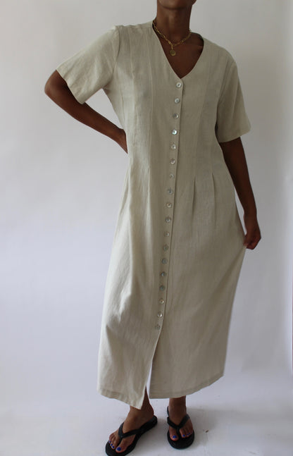 Vintage Pale Oat Linen Dress