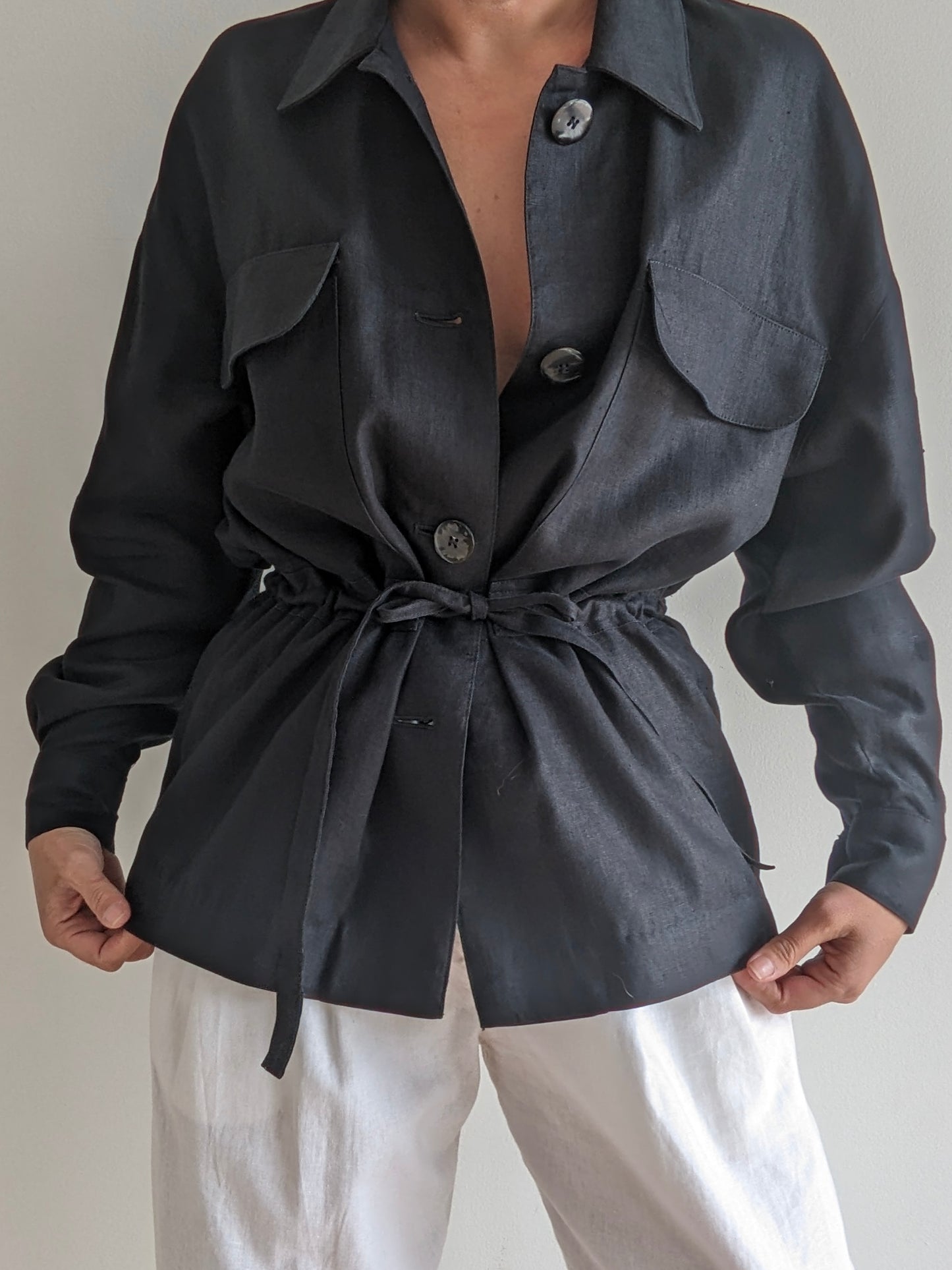 Vintage Onyx Woven Linen Tie Jacket