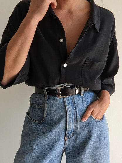 Vintage Ink Waffled Silk Button Down