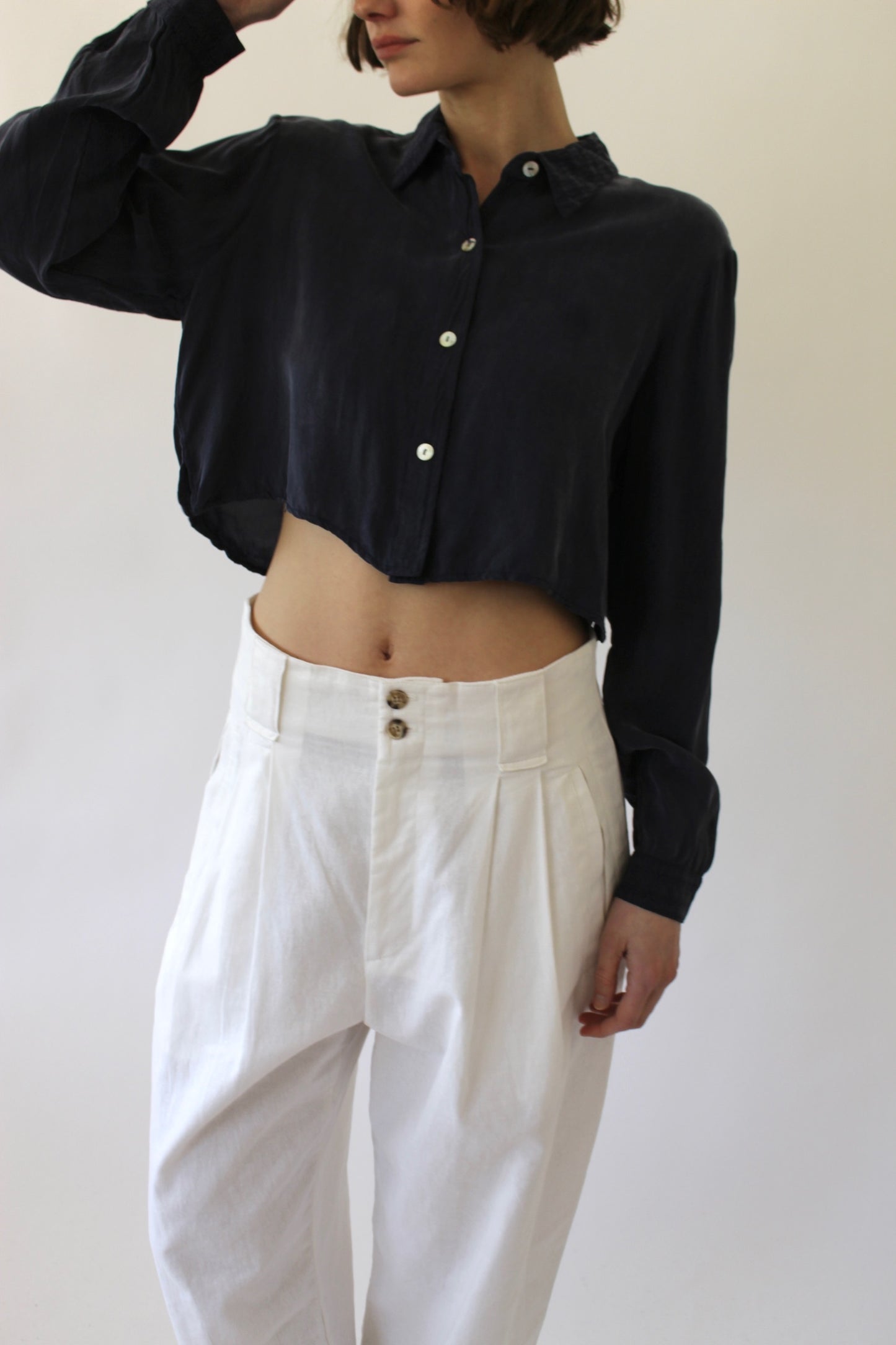 90s Navy Sueded Crop Blouse