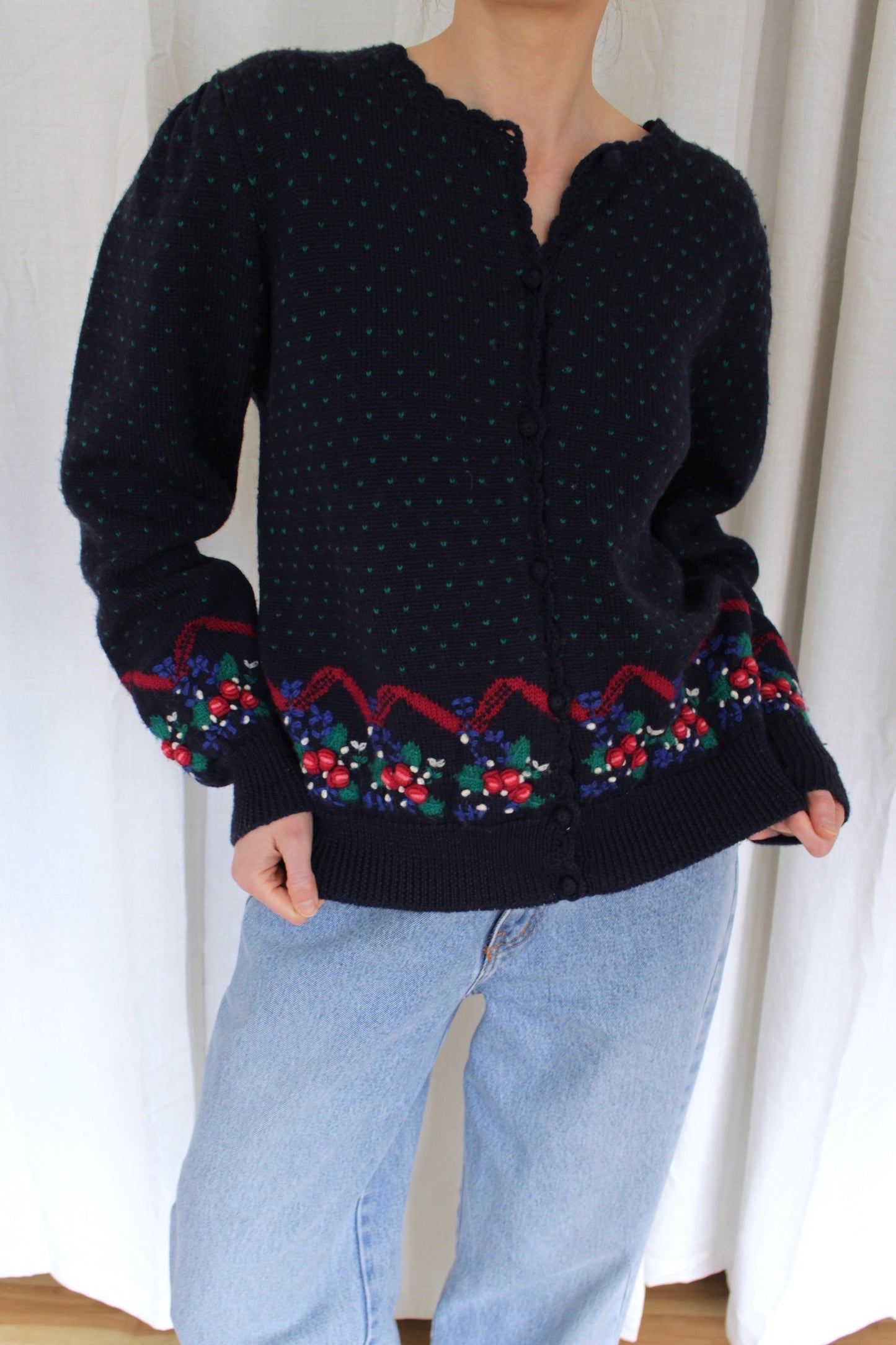 Sweetest Vintage Hand-Embroidered Wool Cardigan